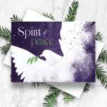 Cartes Pour Fêtes Annuelles colombe profonde violette<br><div class="desc">Ces cartes de voeux de Noël à plat 7" x 5" présentent une colombe abstraite dans les tons violets avec une branche d'olivier dans son bec avec le salut "Esprit de paix",  en vert et gris clair. Customisez avec votre nom de famille et votre année.</div>