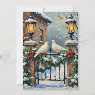 Cartes Pour Fêtes Annuelles Colombes hivernales vintage à la porte éclairée pa