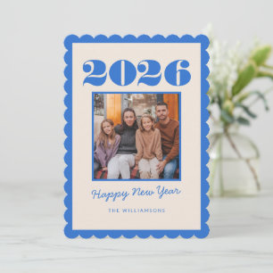 Cartes Pour Fêtes Annuelles Coloré Bold Festif Bleu Deux Photo 2026 Nouvel An
