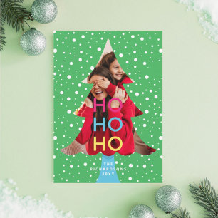 Cartes Pour Fêtes Annuelles Coloré brillant Neon Ho Ho Photo de Noël Vert