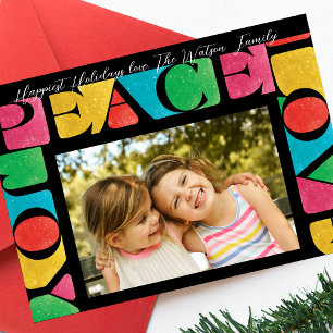 Cartes Pour Fêtes Annuelles coloré LOVE PEACE JOY une photo cadre moderne