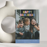 Cartes Pour Fêtes Annuelles Coloré moderne Hanoukka Greeting 2 Photo<br><div class="desc">Célébrez la saison avec cette carte Hanoukka moderne et joyeuse design dans un arc-en-ciel ludique aux couleurs pastel recouvrant votre photo de famille. "Happy Hanoukka" est audacieusement présenté en lettres multicolores croustillantes, associées à un doux message d'amour, de lumières et de loquets ci-dessous. Une façon amusante et élégante de partager...</div>