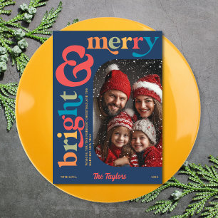 Cartes Pour Fêtes Annuelles Coloré Retro Merry & Bright Christmas Photo