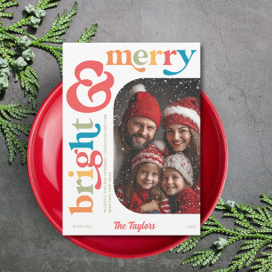 Cartes Pour Fêtes Annuelles Coloré Retro Merry & Bright Christmas Photo