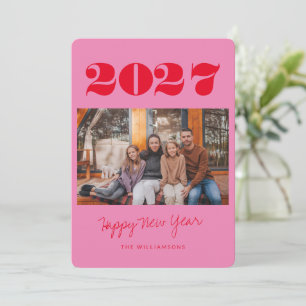 Cartes Pour Fêtes Annuelles Coloré Rose Rouge Gras Deux Photo 2026 Nouvel An
