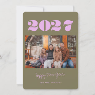 Cartes Pour Fêtes Annuelles Colorful Bold Boho Olive 2 Photo 2025 Nouvel An