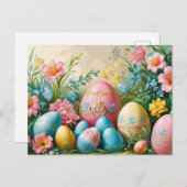 Cartes Pour Fêtes Annuelles Colorful Easter Eggs and Flowers  (Devant / Derrière)
