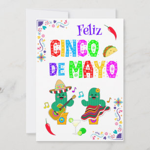Cartes Pour Fêtes Annuelles Colorful Festive Cinco de Mayo 2025 Dancing Cactus