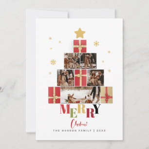 Cartes Pour Fêtes Annuelles Colorful Joyeux arbre de Noël Collage de famille