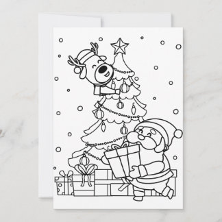 Cartes Pour Fêtes Annuelles Coloriez votre propre Père Noël et rennes