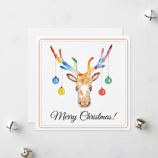 Cartes Pour Fêtes Annuelles Colourful Reindeer (Devant/Arrière en situation)