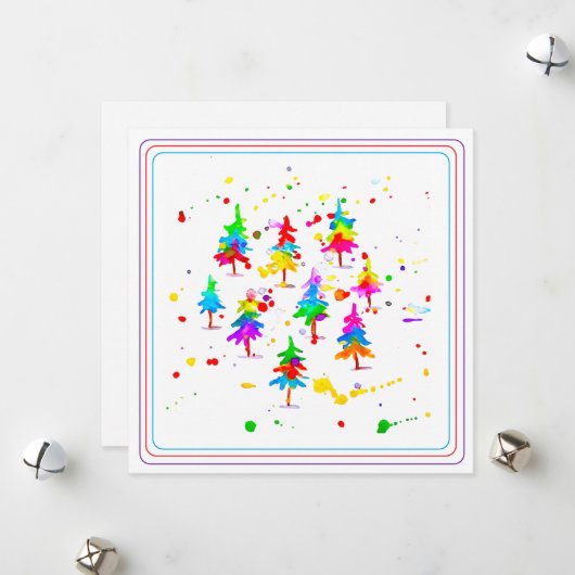 Cartes Pour Fêtes Annuelles Colourful Trees (Devant/Arrière en situation)