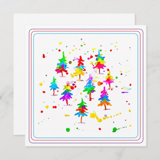 Cartes Pour Fêtes Annuelles Colourful Trees (Devant / Derrière)