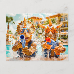 Cartes Pour Fêtes Annuelles Combat d'eau de dinosaures sur la plage