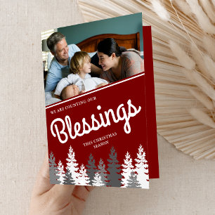 Cartes Pour Fêtes Annuelles Compter nos bénédictions Red Christmas Photo Pine