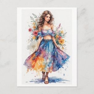 Cartes Pour Fêtes Annuelles Conception de jeune dame aux aquarelles colorées s
