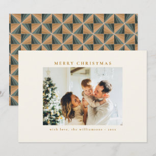 Cartes Pour Fêtes Annuelles Conception de Noël Photo Or Vert Personnalisée Vin