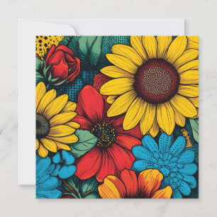 Cartes Pour Fêtes Annuelles Conception florale vibrante d'art pop avec des tou