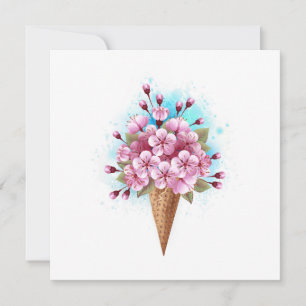 Cartes Pour Fêtes Annuelles Cône rose Sakura crème glacée gaufre