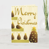 Cartes Pour Fêtes Annuelles Cônes de pin dorés et Noël de script (Devant)