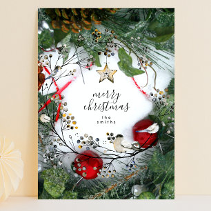 Cartes Pour Fêtes Annuelles Cônes de pin enneigés Holly Joyeux Noël Photo