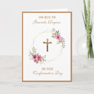 Cartes Pour Fêtes Annuelles Confirmation du sacrement Crucifix Floral Wreath
