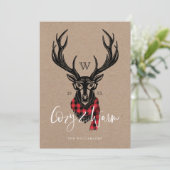 Cartes Pour Fêtes Annuelles Confortable & Chaud | Monogramme Rennes à carreaux (Debout devant)