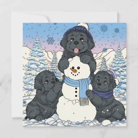 Cartes Pour Fêtes Annuelles Construisons un bonhomme de neige chiot Terre-Neuv (Devant)
