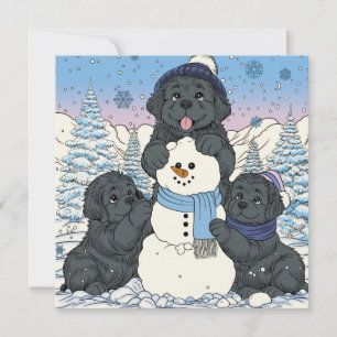 Cartes Pour Fêtes Annuelles Construisons un bonhomme de neige chiot Terre-Neuv
