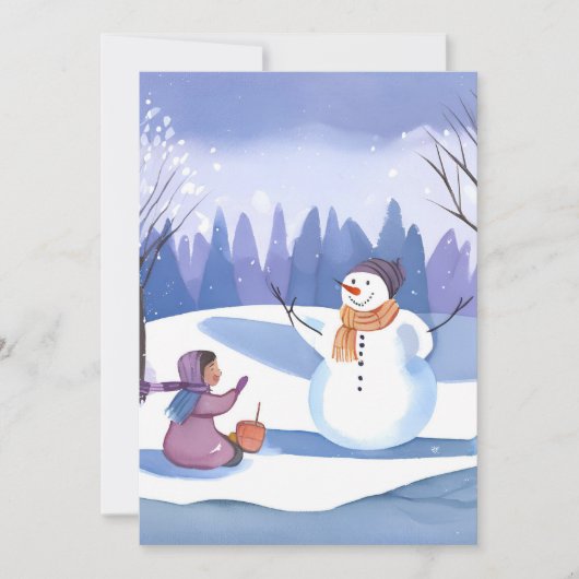 Cartes Pour Fêtes Annuelles Construisons un Bonhomme de Neige | Peinture d'Hiv (Devant)