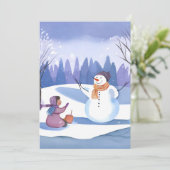 Cartes Pour Fêtes Annuelles Construisons un Bonhomme de Neige | Peinture d'Hiv (Debout devant)