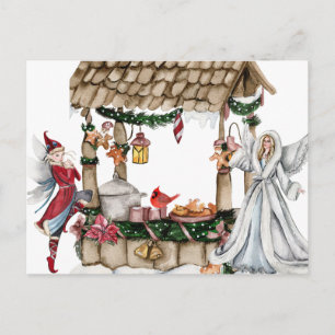 Cartes Pour Fêtes Annuelles Conte de fées à l'aquarelle Ange de Noël et Elfe