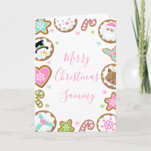 Cartes Pour Fêtes Annuelles Cookies de Noël Rose et Vert Joyeux Noël
