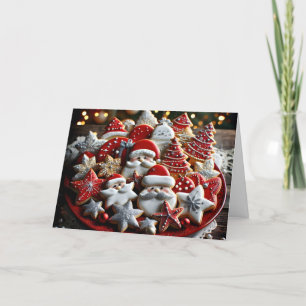 Cartes Pour Fêtes Annuelles Cookies De Sucre De Noël Sur Plateau Rouge