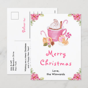 Cartes Pour Fêtes Annuelles Cookies de vacances et cacao rose joyeux Noël