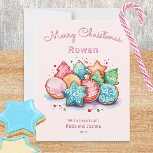 Cartes Pour Fêtes Annuelles Cookies glacés Festifs Roses Personnalisé Noël
