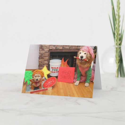 Cartes Pour Fêtes Annuelles Cookies Golden Retriever et lait pour Père Noël (Devant)