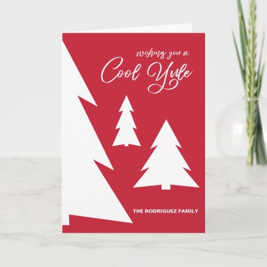 Cartes Pour Fêtes Annuelles Cool blanc rouge moderne Yule Script Trees Votre p (Devant)