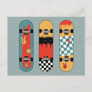 Cartes Pour Fêtes Annuelles Cool bleu Retro Skateboard