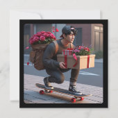Cartes Pour Fêtes Annuelles Cool Guy sur skateboard avec Valentines (Devant)