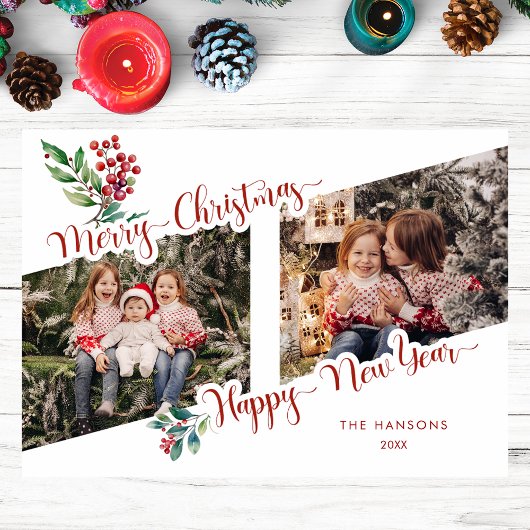 Cartes Pour Fêtes Annuelles Cool Joyeux Noël Calligraphie Holly 2-Photo