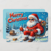 Cartes Pour Fêtes Annuelles Cool Modern Santa in Snowy Forest  (Devant / Derrière)