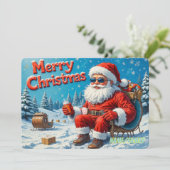 Cartes Pour Fêtes Annuelles Cool Modern Santa in Snowy Forest  (Debout devant)