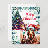 Cartes Pour Fêtes Annuelles Cool Moose in Santa Hat (Devant / Derrière)