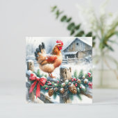 Cartes Pour Fêtes Annuelles Coq aquarelle sur la clôture après Noël (Debout devant)