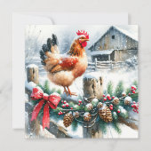 Cartes Pour Fêtes Annuelles Coq aquarelle sur la clôture après Noël (Devant)