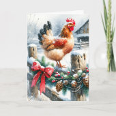 Cartes Pour Fêtes Annuelles Coq aquarelle sur la clôture après Noël (Devant)
