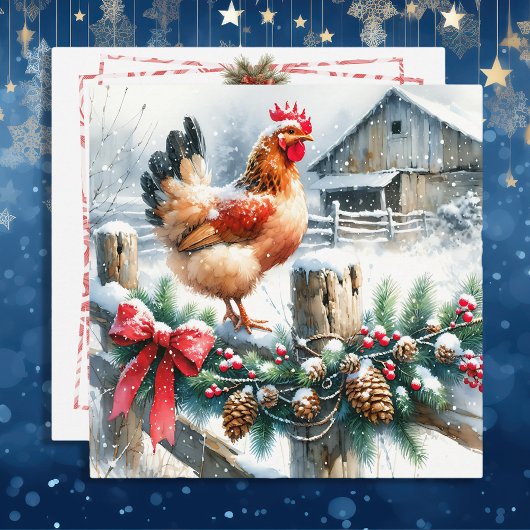 Cartes Pour Fêtes Annuelles Coq aquarelle sur la clôture après Noël