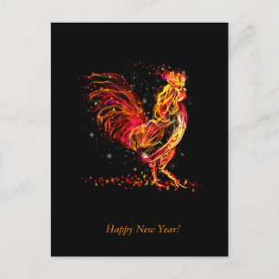 Cartes Pour Fêtes Annuelles Coq de feu. Animal flamboyant scintillant design c