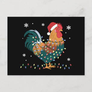 Cartes Pour Fêtes Annuelles Coq de Noël Chapeau de Père Noël Lumières Flocons